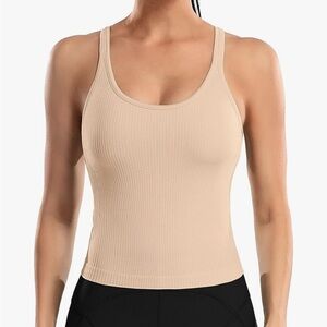 Tan Fitted Crop Muscle Tee